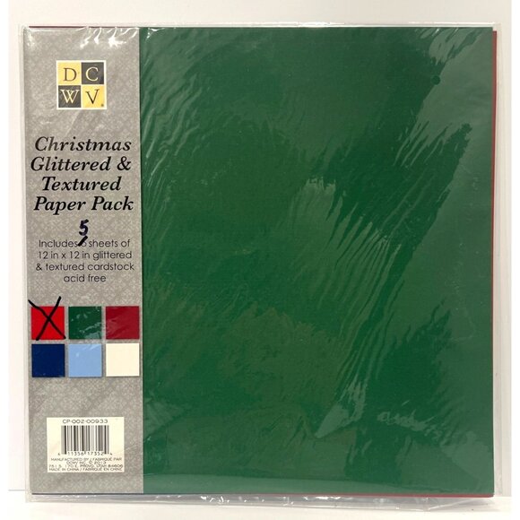 DCWV Christmas Glittered & Textured Paper Pack 12"x12" 5 Sheets Acid-Free Cardst - Picture 1 of 2
